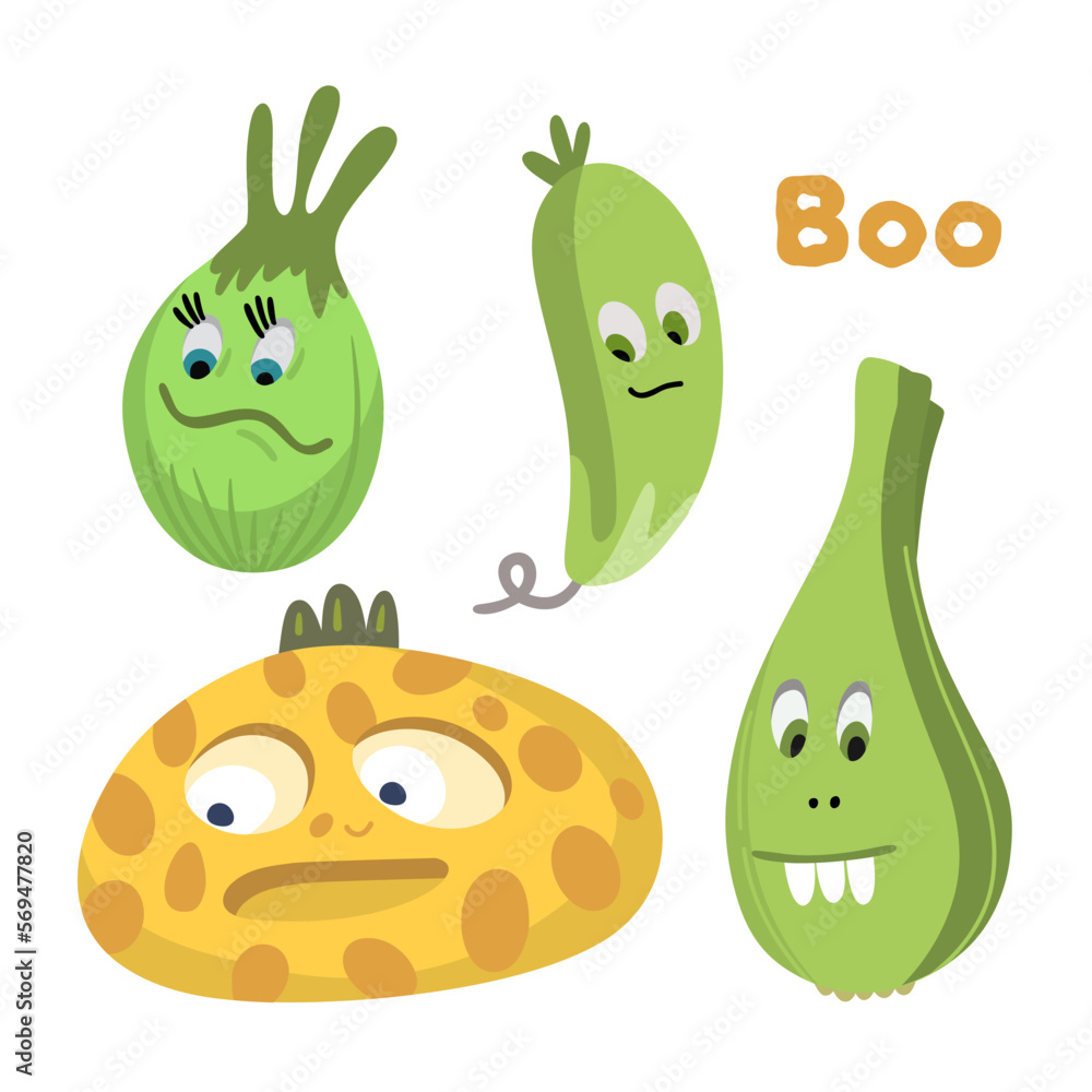 Cute green vegetable monster chararter. Boo. Draw Cute green vegetable monster chararter. Boo. Draw