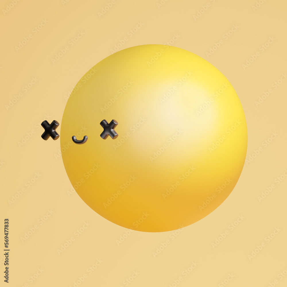 Joy emoticon in portrait angle view. Funny cute face with cross eyes