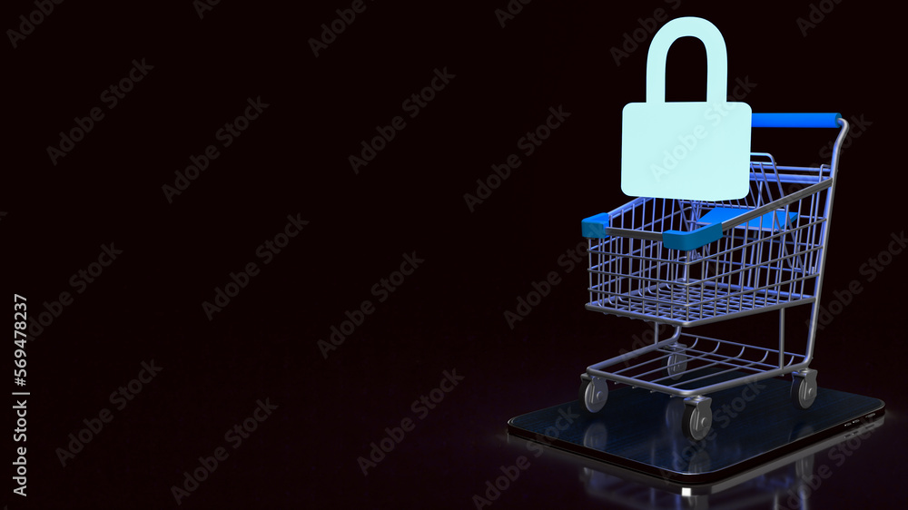 The master key in shopping cart for security or saving shopping on line 3d rendering