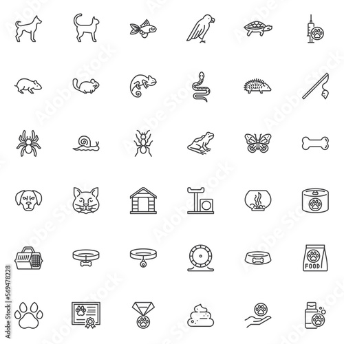 Pet animals line icons set