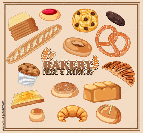Set of bread and pastry bakery products