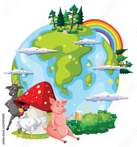 Earth logo concept with animals