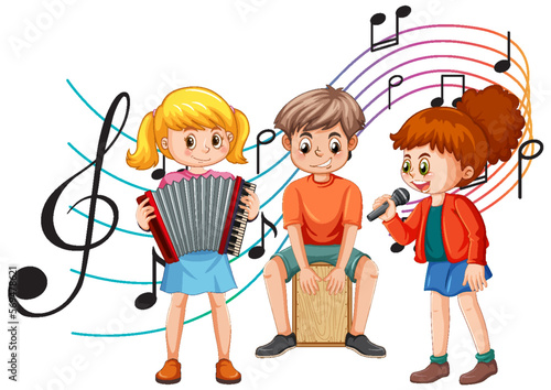 Happy kids playing musical instruments