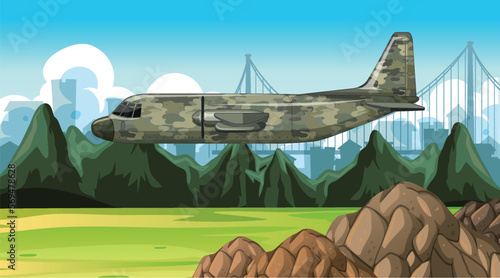 Military aircraft with outdoor scene background