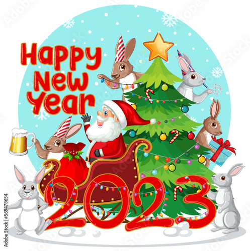 Happy New Year text with cute rabbit for banner design