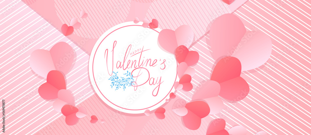 Festive card for Valentine's Day. Background with stylized hearts, pink shades of color. Vector illustration