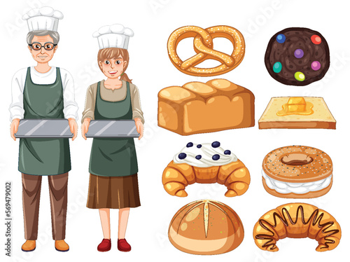 Bread and pastry products with baker