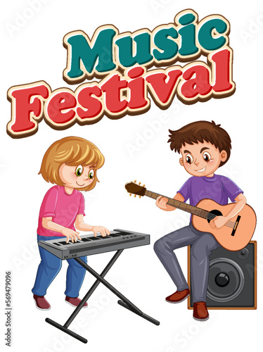 Music Festival text with kids music band