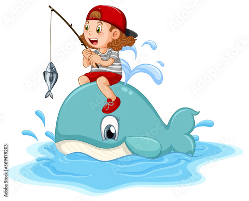 Cute girl riding on whale