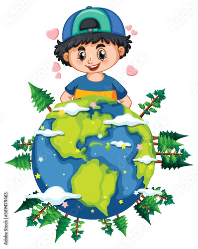 A boy on earth planet cartoon
