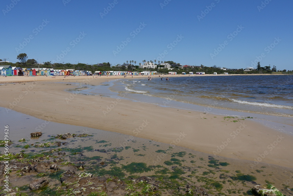 Strand St Kilda in Melbourne mit Badehäuschen