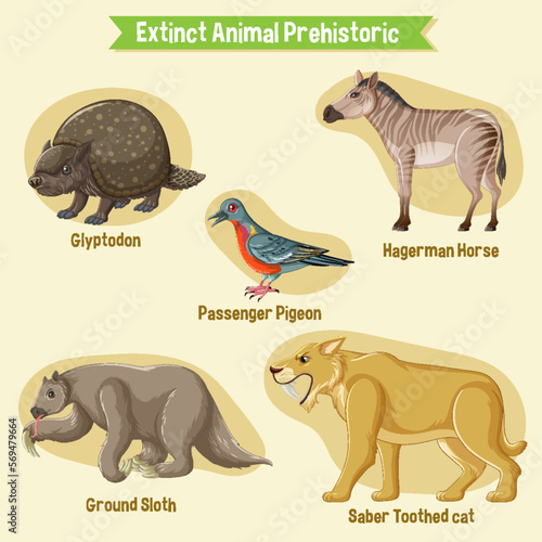 A set of extinct animals sticker set