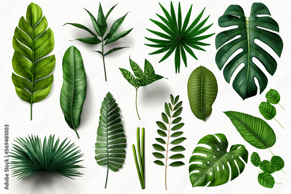 Tropical Exotic Luxury leaves isolated on white background. Graphic elements for advertising and creativity.Ai generated Tropical Exotic Luxury leaves isolated on white background. Graphic elements for advertising and creativity.Ai generated