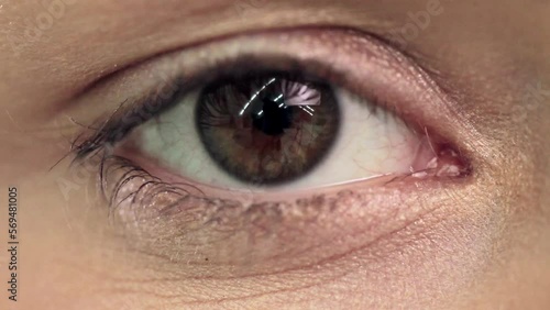 Brown female eye blinking in close-up.