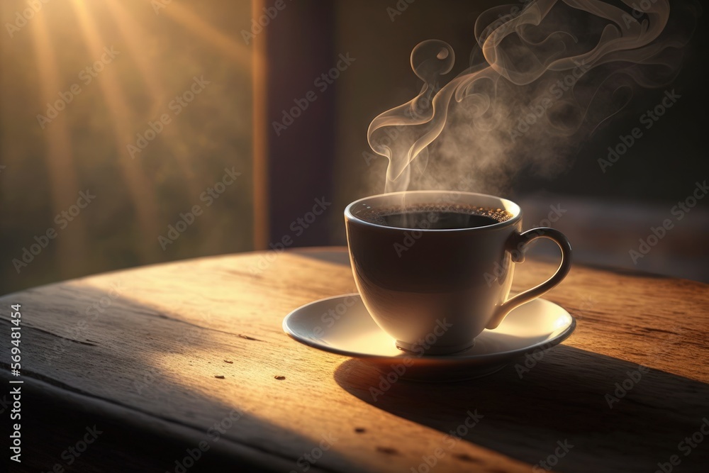 Coffee background with copy space peaceful moment concept, top view of