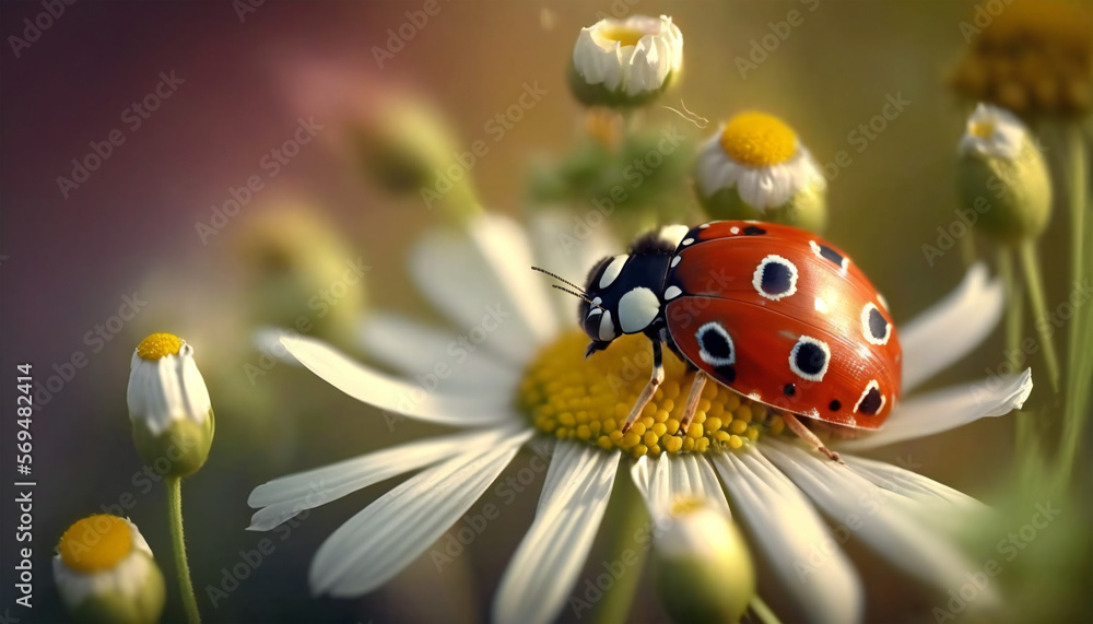 ladybug on daisy made with generative AI ladybug on daisy made with generative AI