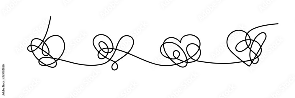 Line art creative drawing of four heart sign. Gift card with Love. Line art creative drawing of four heart sign. Gift card with Love.