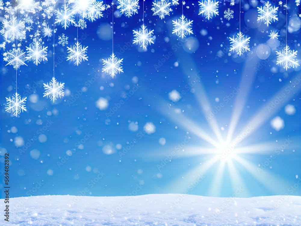 Naklejka premium Winter background with snowflakes and bokeh. Perfect for cards, posters and more.