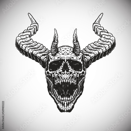 Devil Dark Skull Hell King Kill Dead Realtistic Detailed Black Vector Illustration Artwork