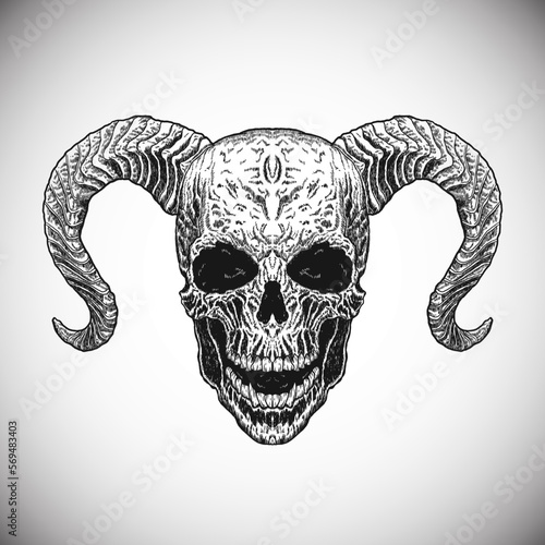 Dark Skull Evil Spooky Realtistic Detailed Black Vector Illustration Artwork