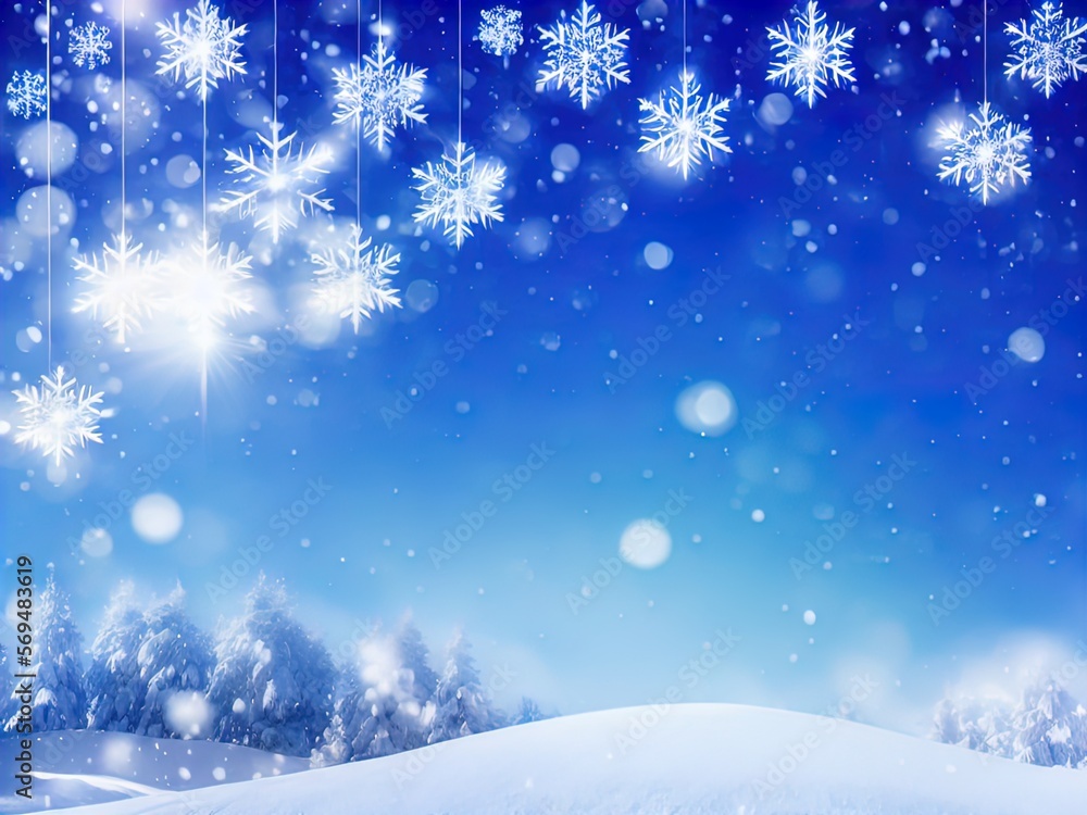 Winter background with snowflakes and bokeh. Perfect for cards, posters and more.