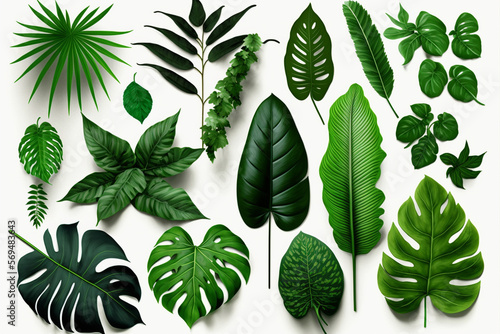 Tropical Exotic Luxury leaves isolated on white background. Graphic elements for advertising and creativity.Ai generated © twindesigner
