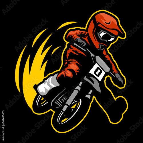 motocross logo vector illustration, Design element for logo, poster, card, banner, emblem, t shirt. Vector illustration