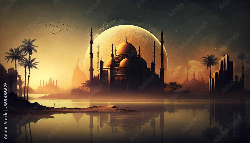 Obraz premium Ramadhan Kareem Background Mosquee, Generative AI