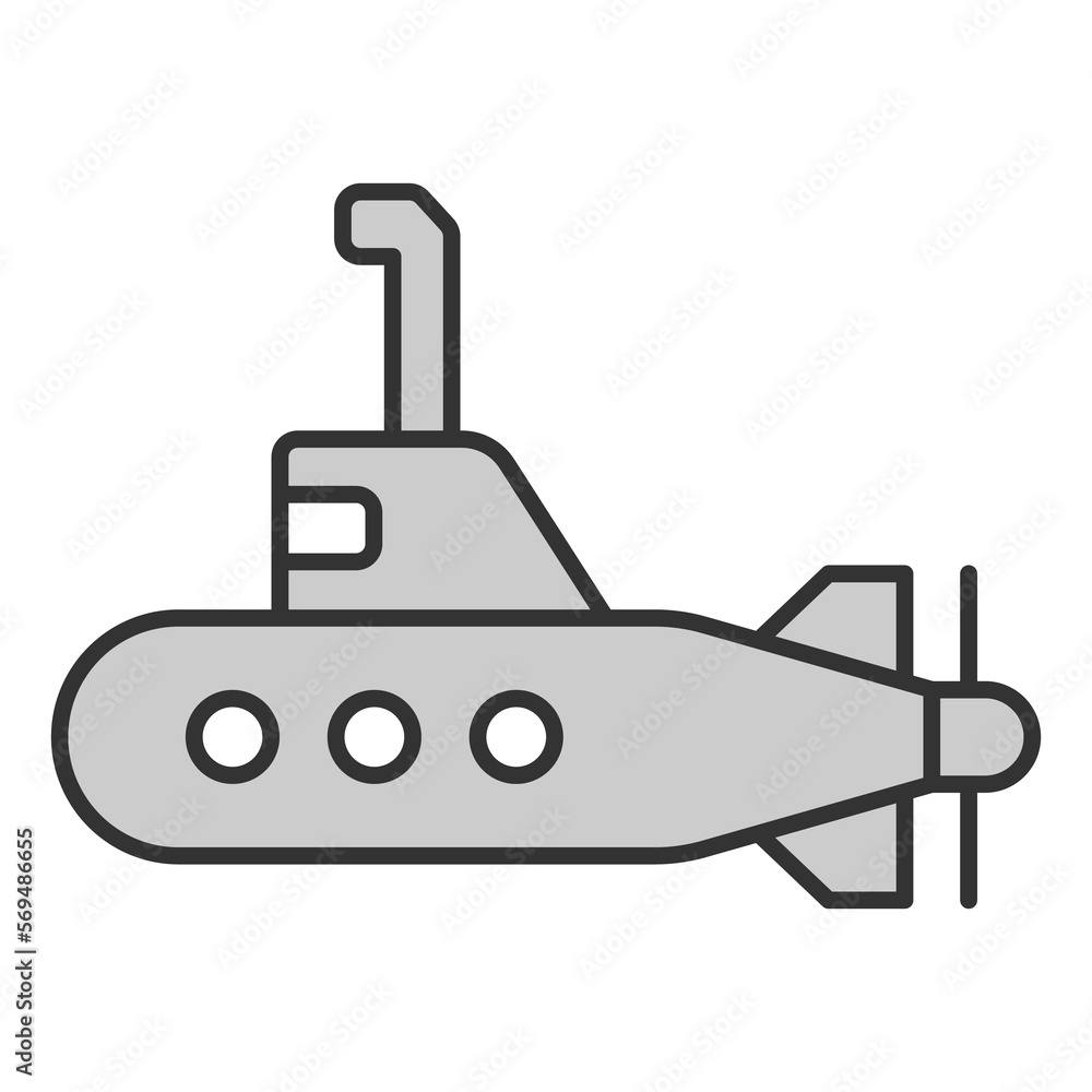 Submarine with periscope - icon, illustration on white background, grey style Submarine with periscope - icon, illustration on white background, grey style