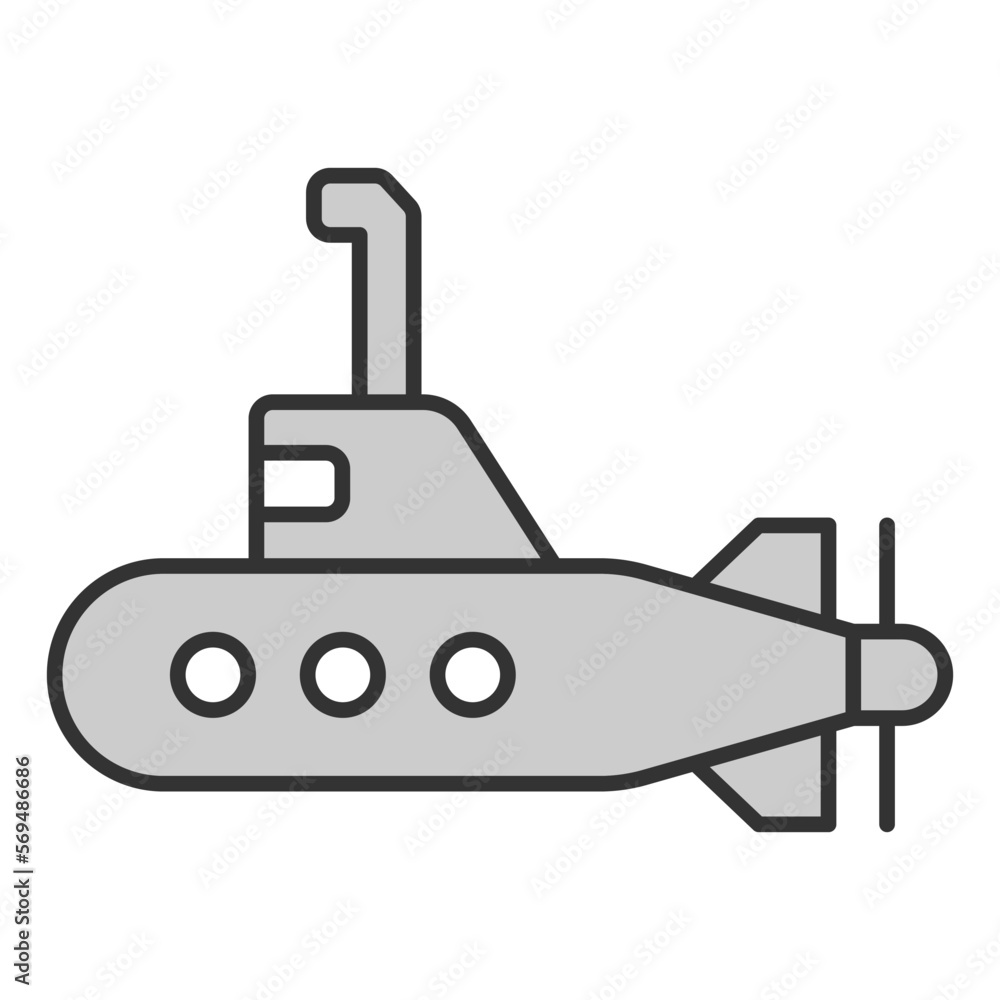 Submarine with periscope - icon, illustration on white background, grey style Submarine with periscope - icon, illustration on white background, grey style