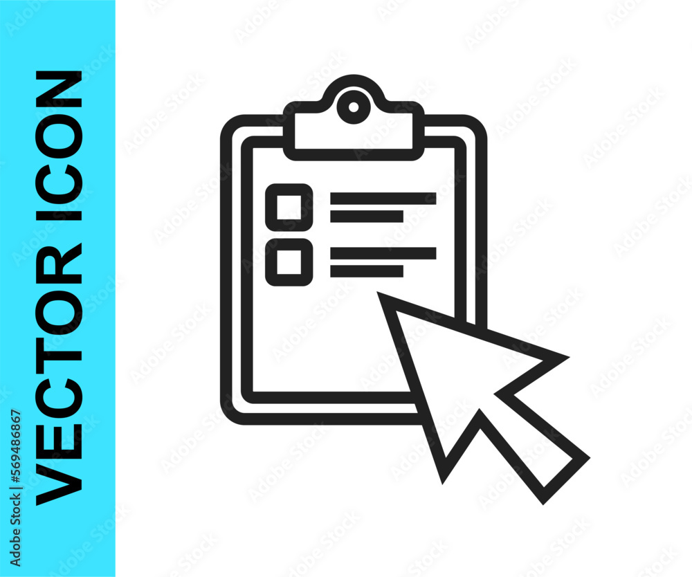 Black line Online quiz, test, survey or checklist icon isolated on white background. Exam list. E-education concept. Vector Black line Online quiz, test, survey or checklist icon isolated on white background. Exam list. E-education concept. Vector