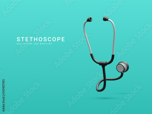 3d realistic medical stethoscope isolated on blue background. Online doctor consultation and healthcare concept. Vector illustration