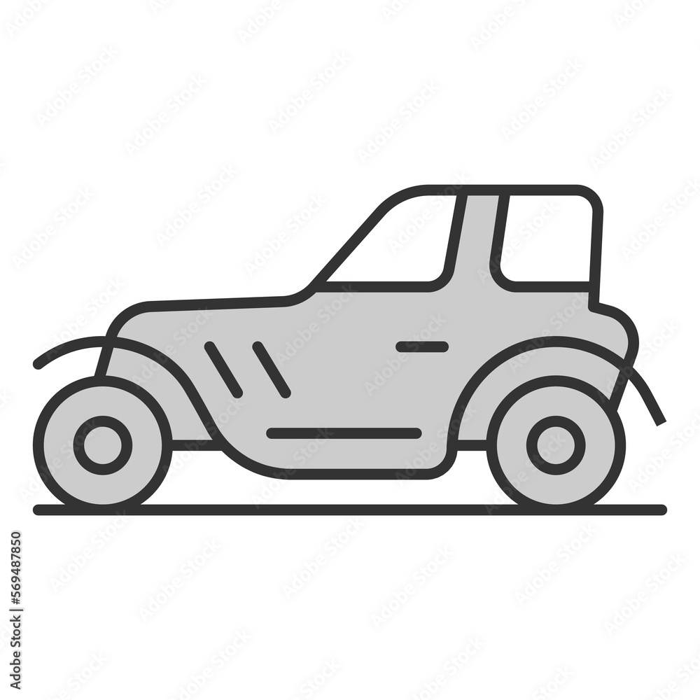 Retro sports car - icon, illustration on white background, grey style