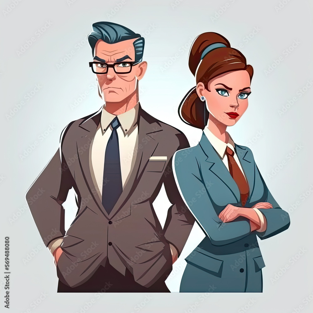 Cartoon character of business man with business woman on white background, Made by AI,Artificial intelligence Cartoon character of business man with business woman on white background, Made by AI,Artificial intelligence