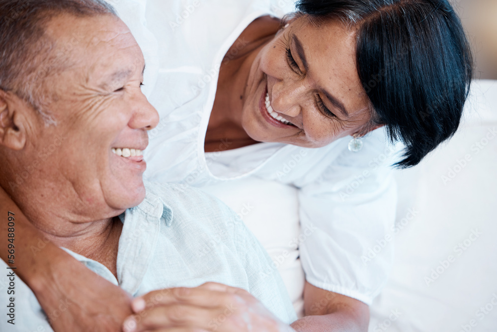Love, retirement and smile with an old couple in the living room of their home together to relax. Sofa, bonding or marriage with a senior man and woman relaxing in the lounge of their house Love, retirement and smile with an old couple in the living room of their home together to relax. Sofa, bonding or marriage with a senior man and woman relaxing in the lounge of their house