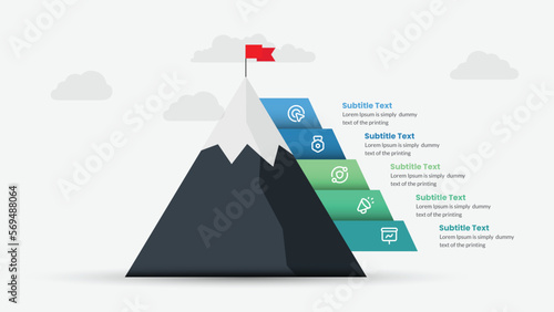Mountain Infographic Design infographic element template with 6 steps, list, bullet, options, timeline diagram with mountain vector