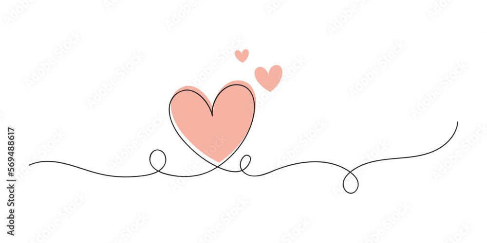 Hearts continuous one line art drawing, valentines day concept, heart ...