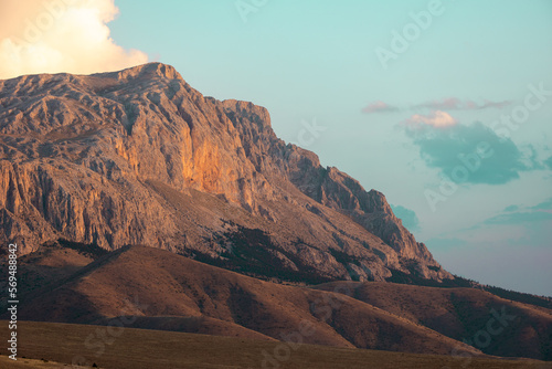 Aladaglar National Park. Cloudy mountain landscape. Transmountain trips. Trekking Aladaghlar. Turkey..