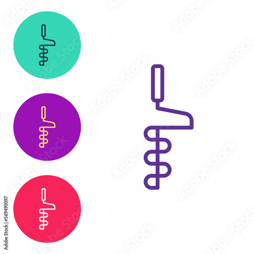 Set line Hand ice drill for winter fishing icon isolated on white background. Set icons colorful. Vector