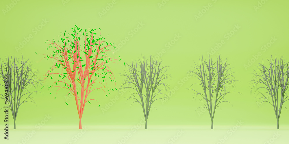 Spring concept of green renewed tree on green background. 3d rendering Spring concept of green renewed tree on green background. 3d rendering