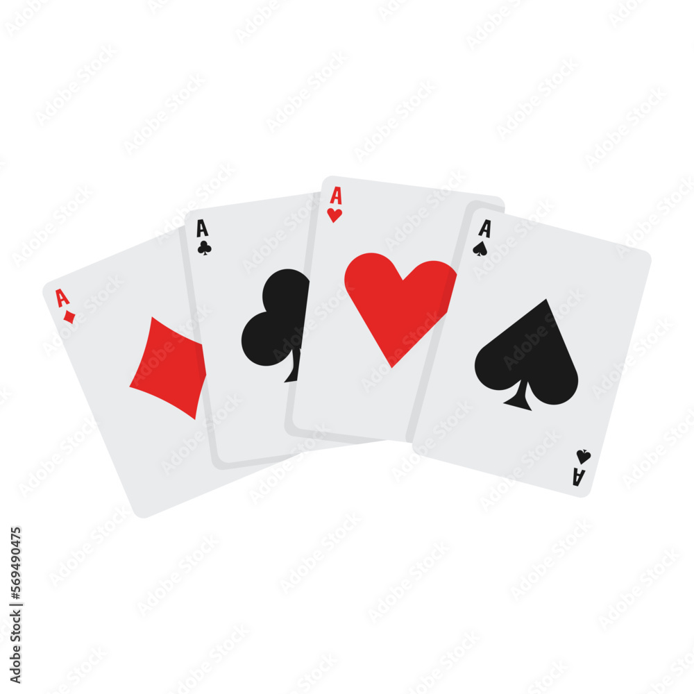 Four aces playing cards for poker hand game. Vector Illustration. Four aces playing cards for poker hand game. Vector Illustration.