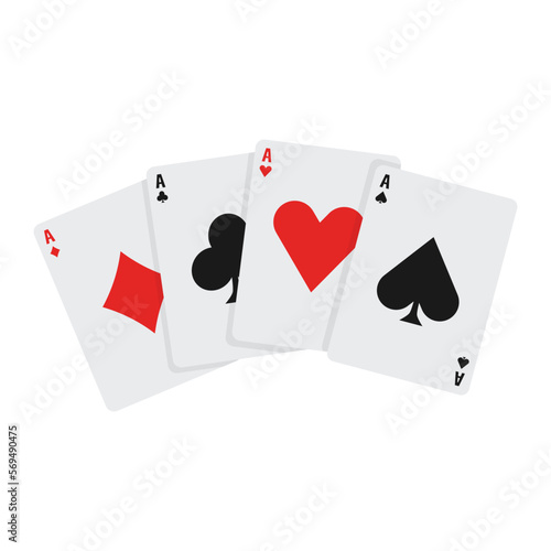 Four aces playing cards for poker hand game. Vector Illustration.