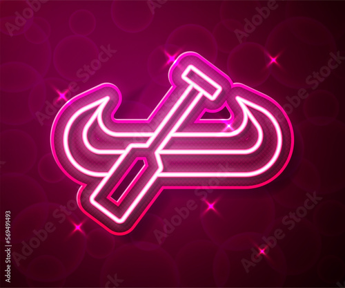 Glowing neon line Kayak and paddle icon isolated on red background. Kayak and canoe for fishing and tourism. Outdoor activities. Vector