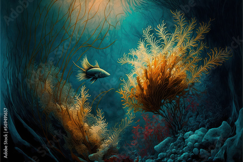 Colorful Reef  Underwater Background  Fishes in the Sea  Concept Art  Digital Illustration  Generative AI