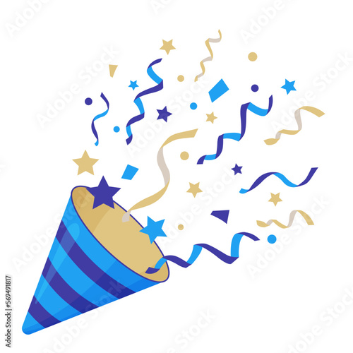 Confetti, explosion, firecracker, celebration. Cartoon style. Vector. Blue cute party papper	
