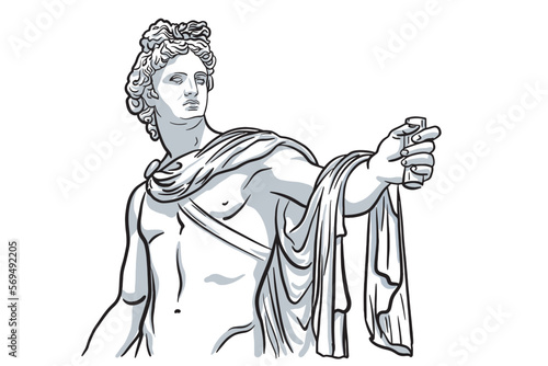 Vector illustration of antique bust of Apollo in hand drawn. Sketch style isolated on white.
