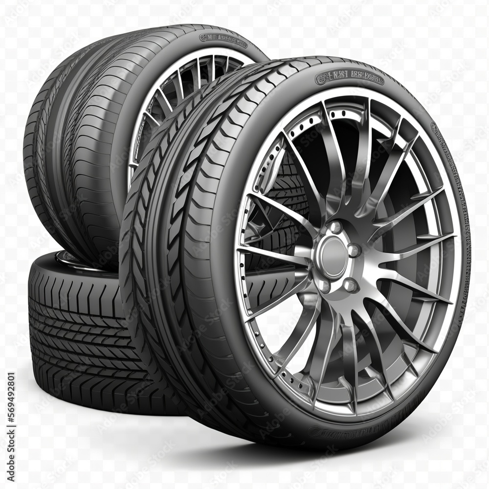 Car tires with a great profile in the car repair shop. Set of summer or