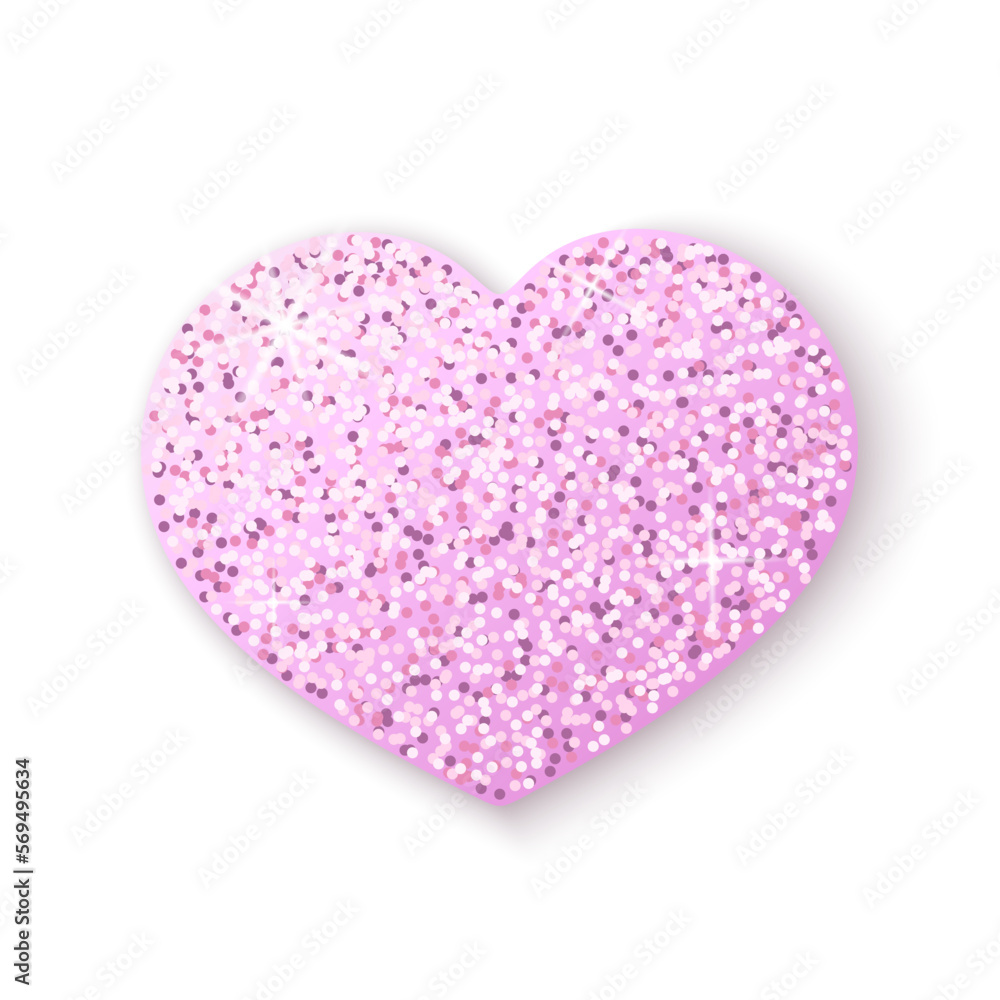 Pink paper heart. Vector element with colorful glittering confetti. Best for web, print and St. Valentine's Day decoration.