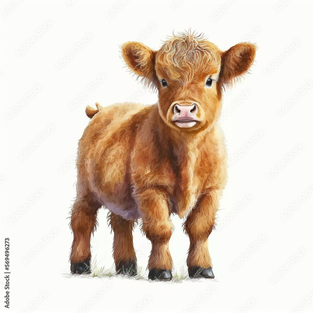 full body shot of a Cute Highland Farm Calf full body shot of a Cute Highland Farm Calf