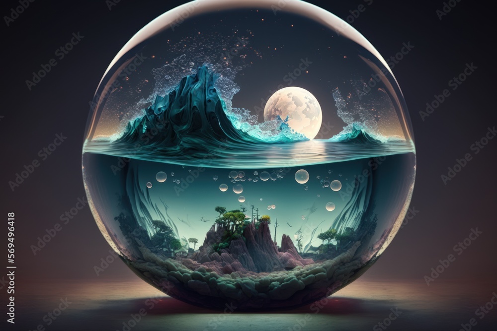 Full crystall moon, often known as a glass ball moon, rising over a ...
